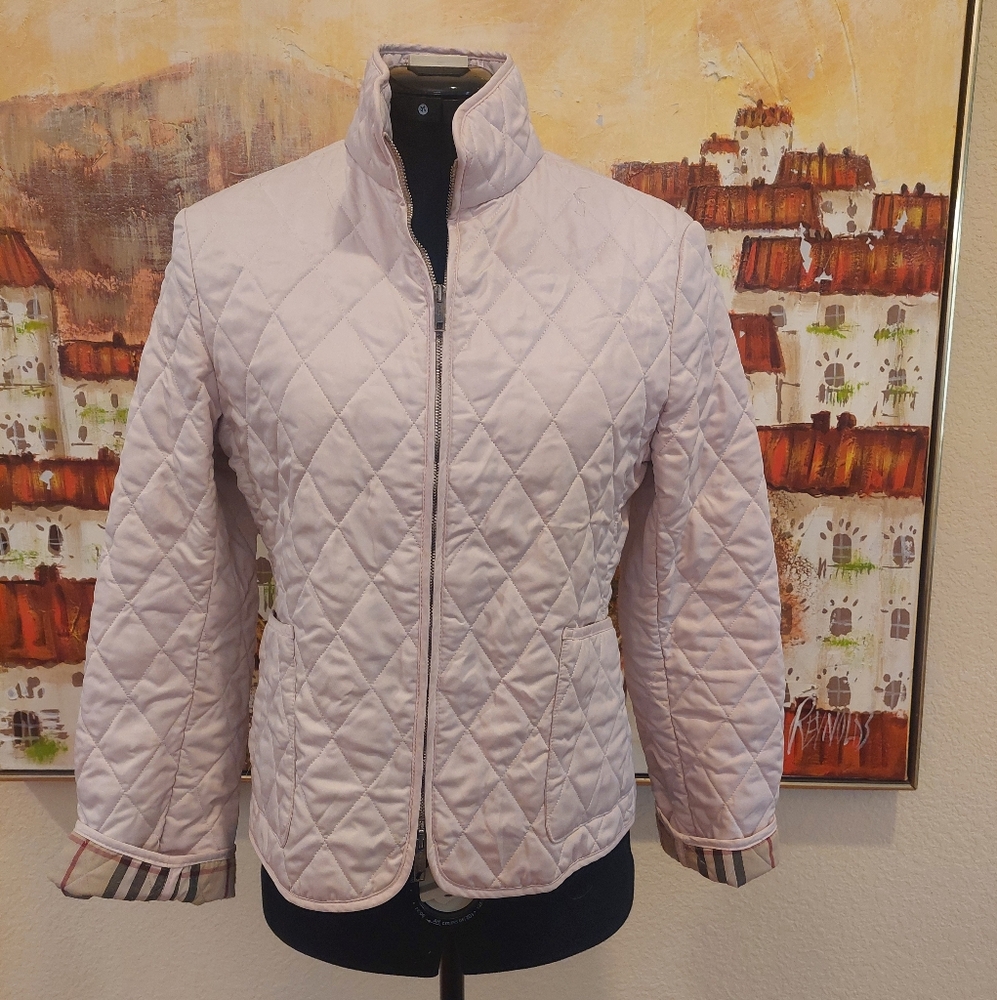 BURBERRY QUILTED JACKET -Pink- SMALL - Nova Check Logo Lining & Flip up…